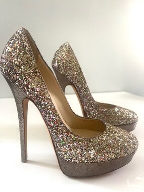 AUTHENTIC JIMMY CHOO GLITER PLATFORM HEELS
